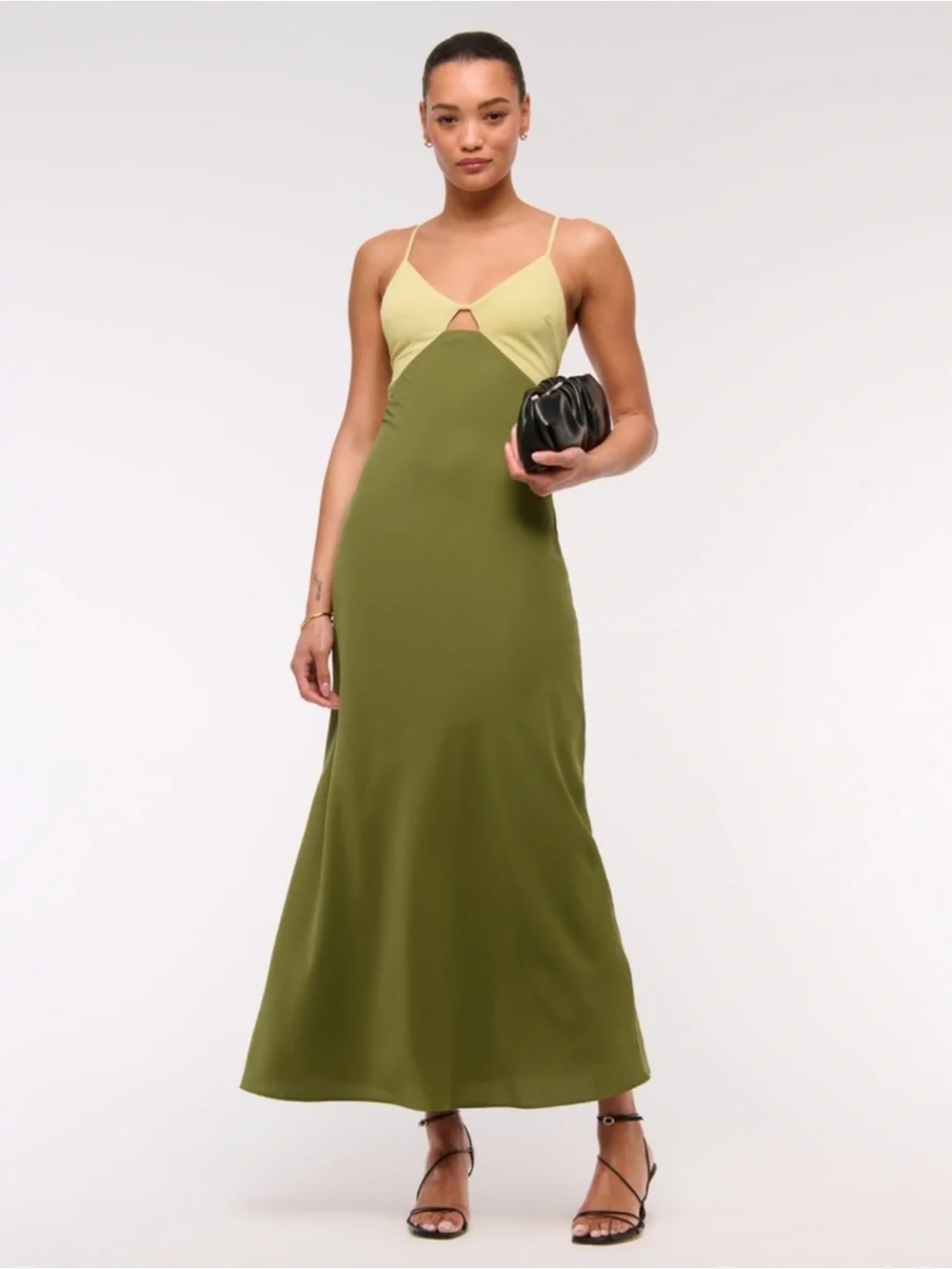 Abercrombie & Fitch Olive and Lemon Two-Tone Maxi Dress